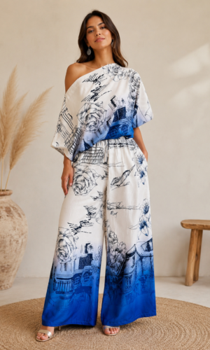 White & Blue Palazzo Set