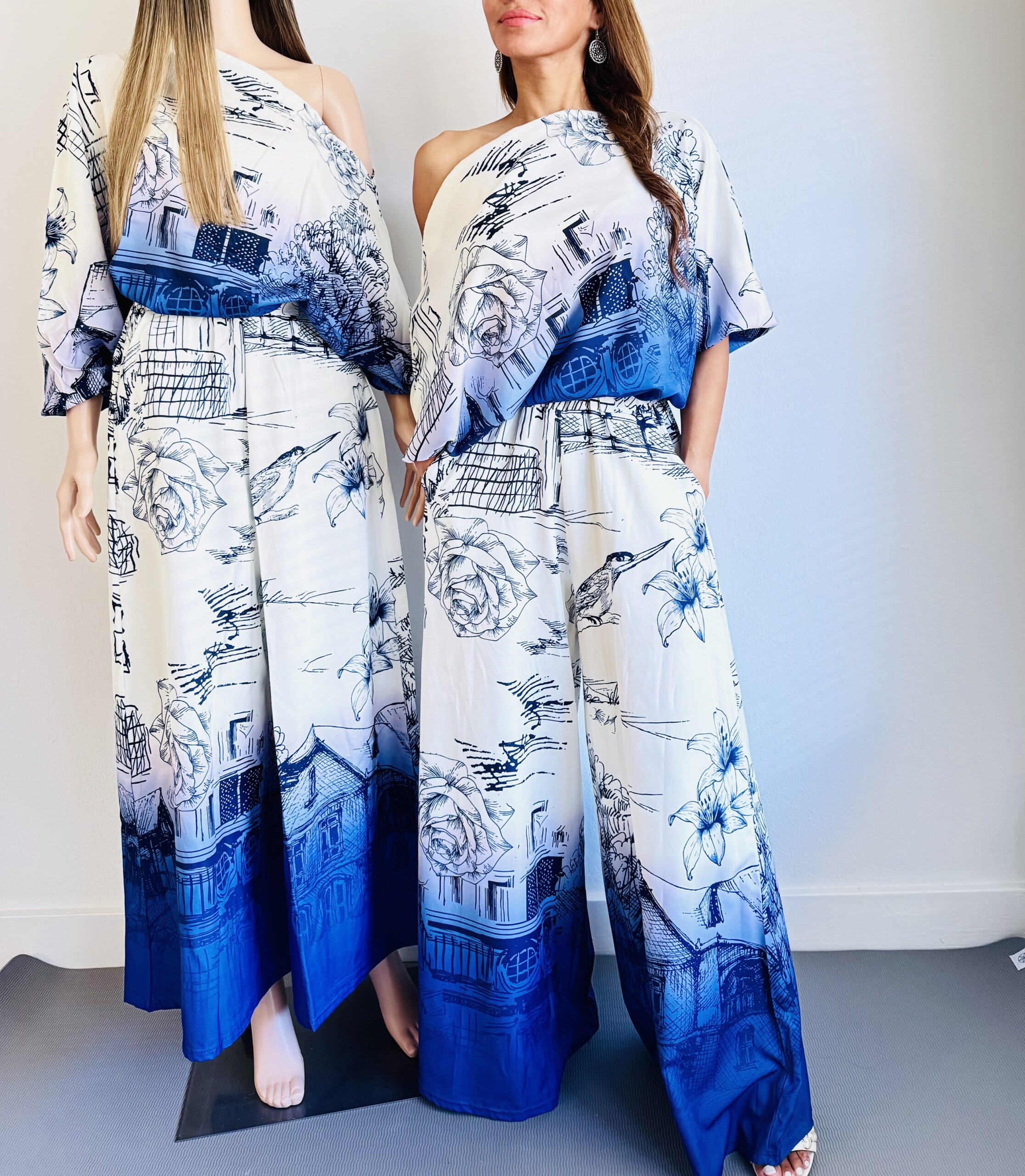 White & Blue Palazzo Set - Imagen 3