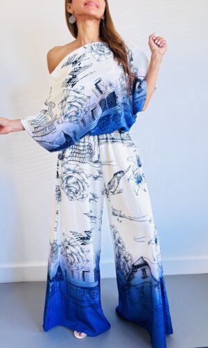 White & Blue Palazzo Set