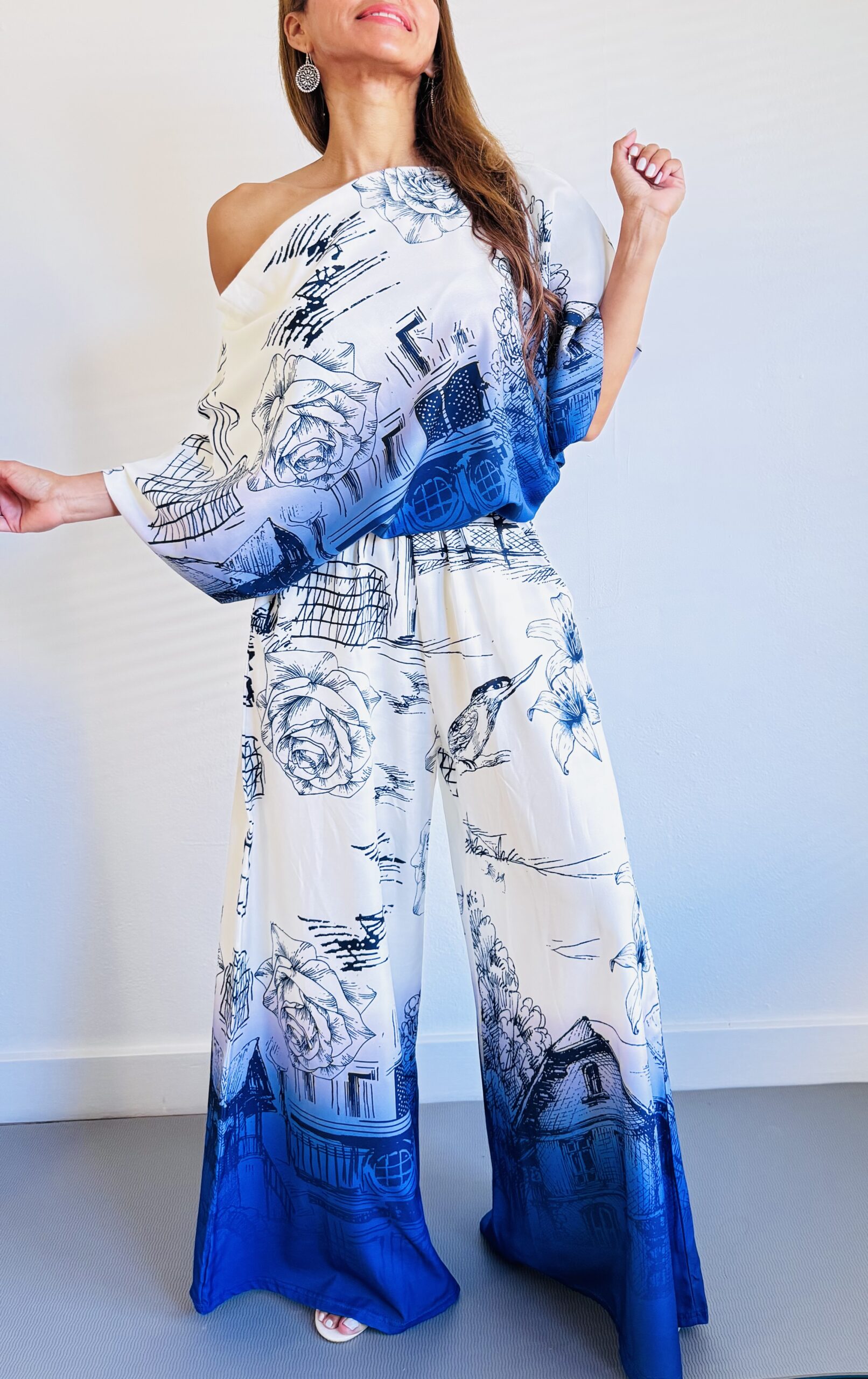 White & Blue Palazzo Set